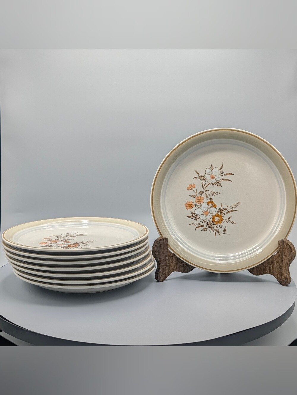 Vintage 70s Anchor Hocking "Tea House" Stoneware Salad Plates - Set of 8